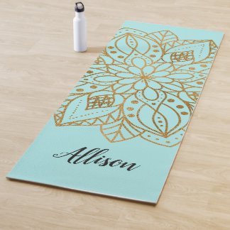 Personalisiertes Gold Natur Mandala Türkisblau Yogamatte