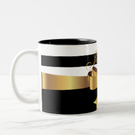 Personalisiertes Gold, schwarze, feine Streifen, g Zweifarbige Tasse