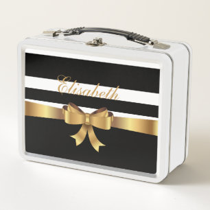 Personalisiertes Gold, Schwarze Fette Streifen ELE Metall Lunch Box