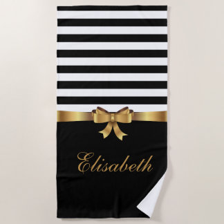 Personalisiertes Gold, schwarze mutige Streifen Strandtuch