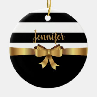 Personalisiertes Gold, schwarze Streifen ELEGANT B Keramikornament