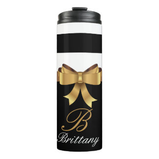 Personalisiertes Gold, schwarze Streifen Golden BO Thermosbecher