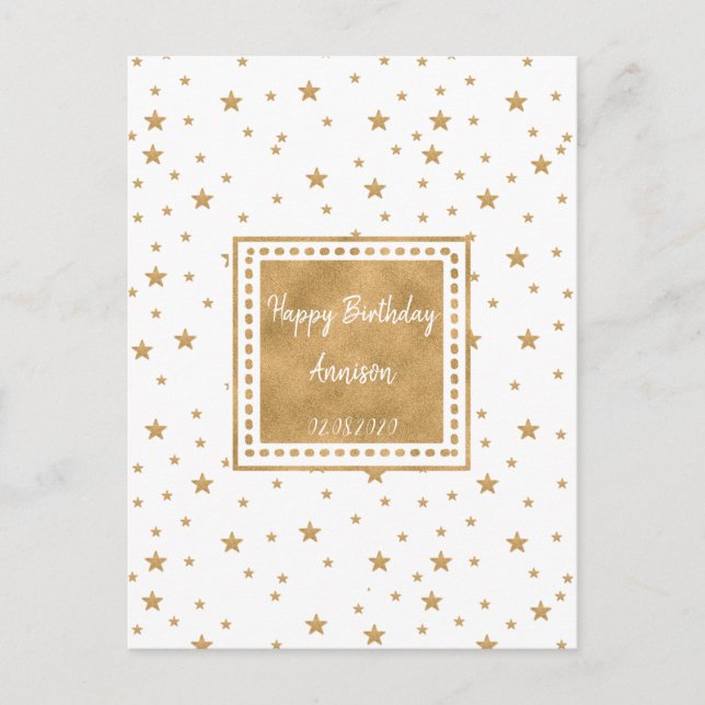 Personalisiertes Gold Star Happy Geburtstagskarte Postkarte (Vorderseite)