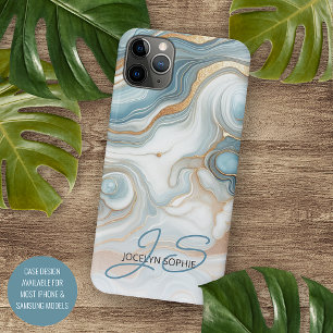 Personalisiertes Gold Teal Blau Marmor Kunst Muste iPhone 16 Pro Max Hülle