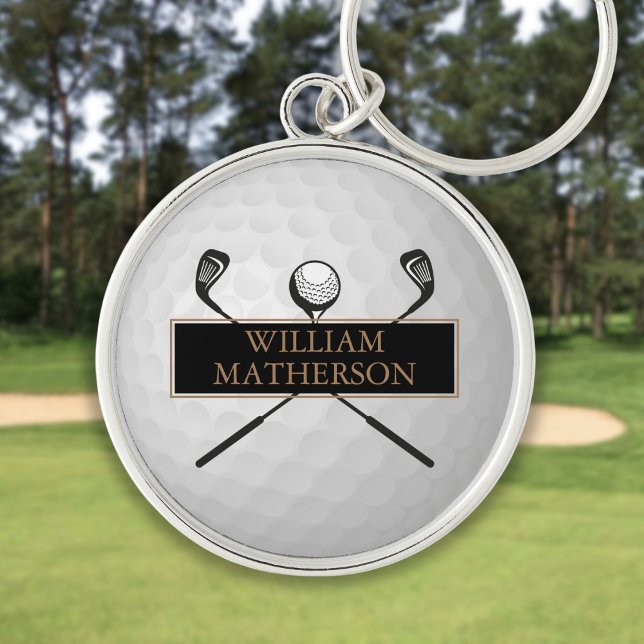 Personalisiertes Gold und Black Golf Ball Classic Schlüsselanhänger (Personalized Gold and Black Golf Ball Classic Keychain)