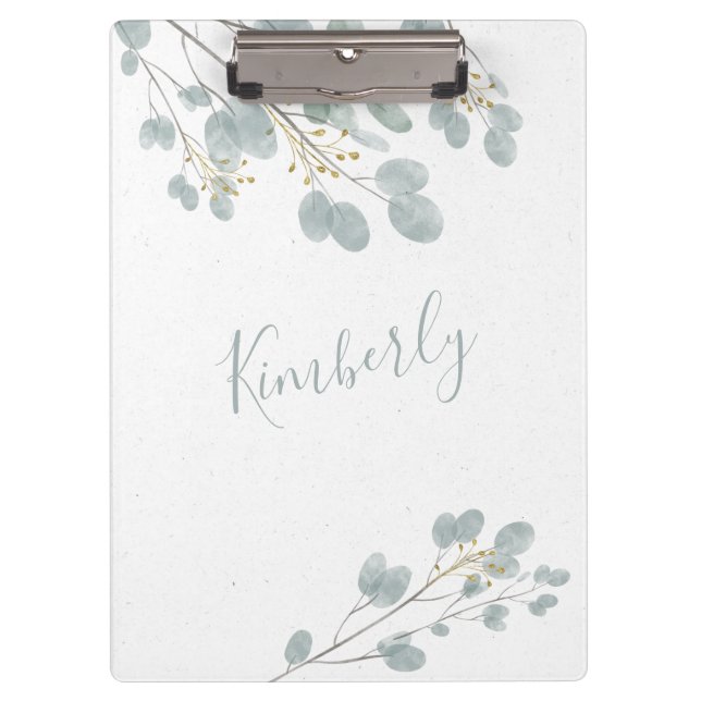 Personalisiertes Gold und Eukalyptus Klemmbrett (Vorderseite)