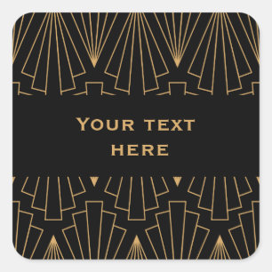 Personalisiertes Gold- und Schwarz Art Deco-Muster Quadratischer Aufkleber