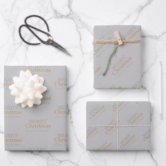 Personalisiertes Gold und Silber Frohe Weihnachten Geschenkpapier Set (Vorderseite)