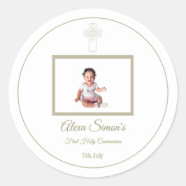 Personalisiertes Gold und Weiß Erste Heilige Kommu Runder Aufkleber