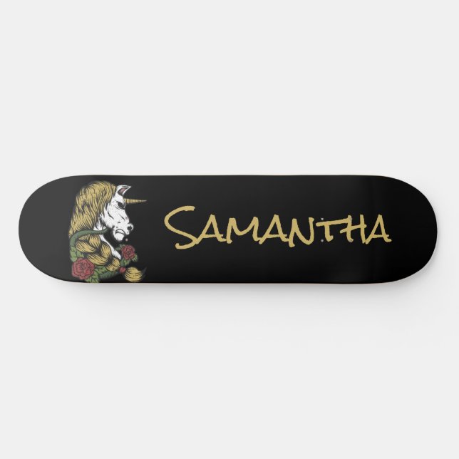 Personalisiertes Gold Unicorn   Skateboard (Horizontal)