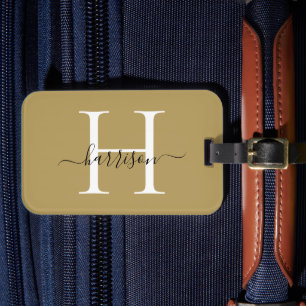 Personalisiertes Gold Weiß Monogramm Schriftname B Gepäckanhänger