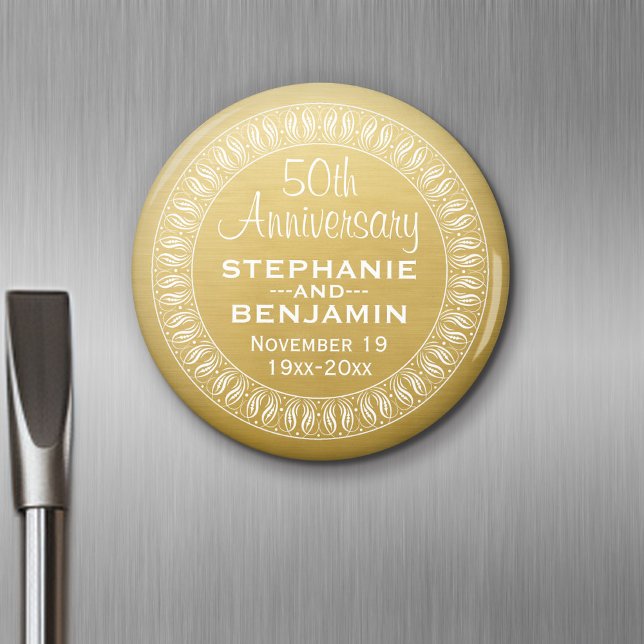 personalisiertes Gold zum 50. Hochzeitstag Magnet (Personalized Wedding Anniversary Magnet Party Favor)