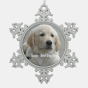 Personalisiertes Golden Retriever Hund Foto und Na Schneeflocken Zinn-Ornament