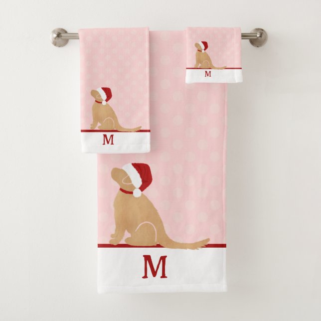 Personalisiertes Golden Santa Dog Handtuch Set (Insitu)