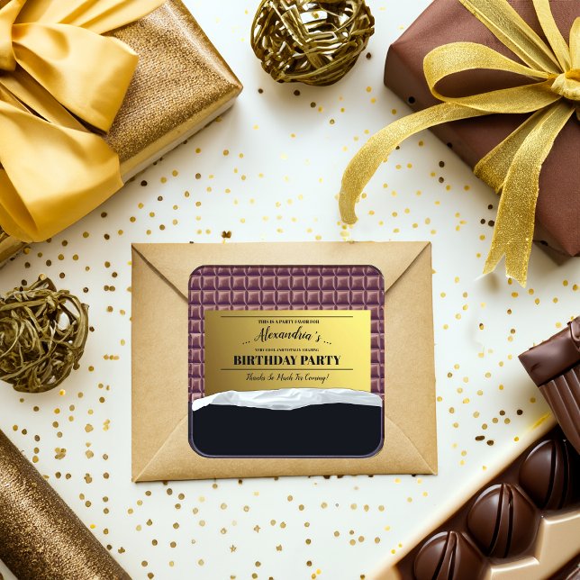 Personalisiertes Golden Ticket Chocolate Gastgesch Quadratischer Aufkleber (Von Creator hochgeladen)