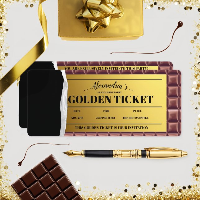 Personalisiertes Golden Ticket Chocolate Party Einladung (Von Creator hochgeladen)