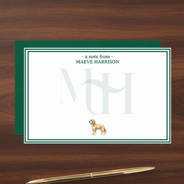 Personalisiertes Goldenes Doodentafel Monogramm Briefpapier (Gift custom stationery to the dog lover in your life! )