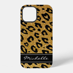 Personalisiertes goldenes Glitter-Leopard-iPhone-1 iPhone 12 Hülle