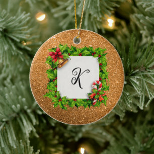 Personalisiertes goldenes Glitter-Weihnachten Keramik Ornament