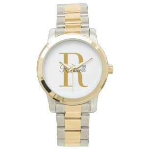 Personalisiertes goldenes Monogramm Namensinitiale Armbanduhr