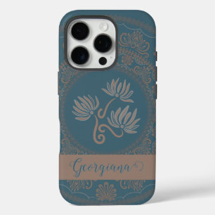 Personalisiertes Goldenes Türkis-Rokokorosen-Manda iPhone 16 Pro Hülle