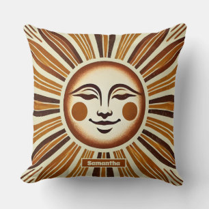 Personalisiertes Goldenes Vintage Boho Sonnen-Gesc Kissen