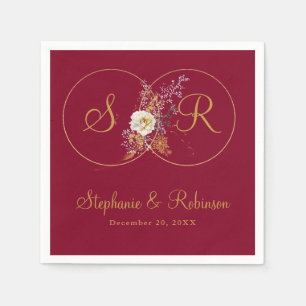 Personalisiertes Goldmonogramm auf Burgundy-Hochze Serviette