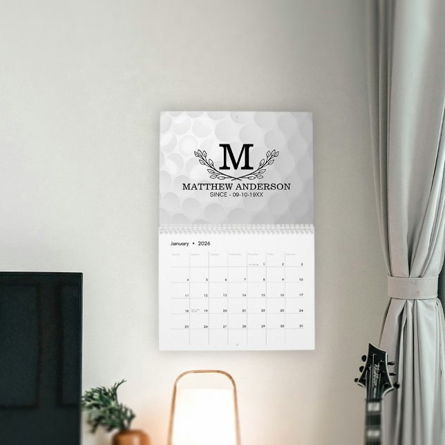 Personalisiertes Golf Ball Muster Name Monogramm A Kalender (Von Creator hochgeladen)