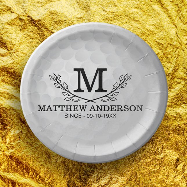 Personalisiertes Golf Ball Muster Name Monogramm A Pappteller (Von Creator hochgeladen)