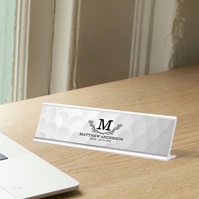 Personalisiertes Golf Ball Muster Name Monogramm A Schreibtischnamensplakette (Von Creator hochgeladen)