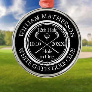 Personalisiertes Golf-Loch-in-Eins Schwarz-Weiß Ornament Aus Metall