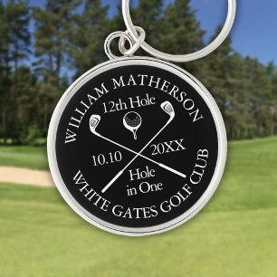 Personalisiertes Golf-Loch-in-Eins Schwarz-Weiß Schlüsselanhänger