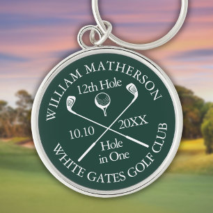 Personalisiertes Golf-Loch-in-Eins Smaragdgrün Schlüsselanhänger