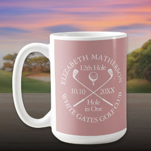 Personalisiertes Golf-Loch-in-Eins-Staubrose Rosa Kaffeetasse