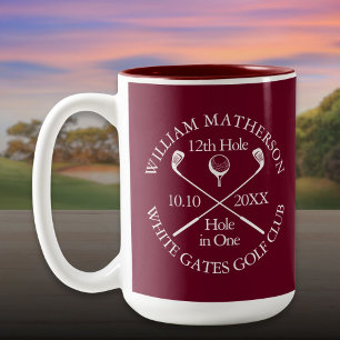 Personalisiertes Golf-Loch-in-One Bordeauxrot Zweifarbige Tasse