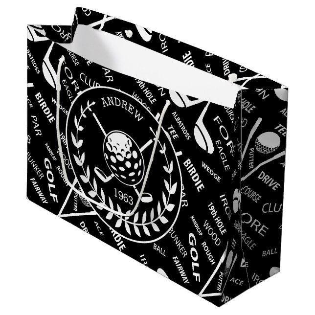 Personalisiertes Golf themed Große Geschenktüte (Vorderseite Schrägansicht)