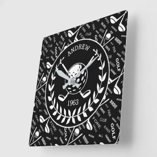 Personalisiertes Golfer-Logo Quadratische Wanduhr