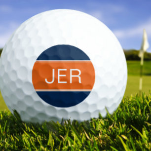 Personalisiertes Golfer-Monogramm in Orange und Bl Golfball