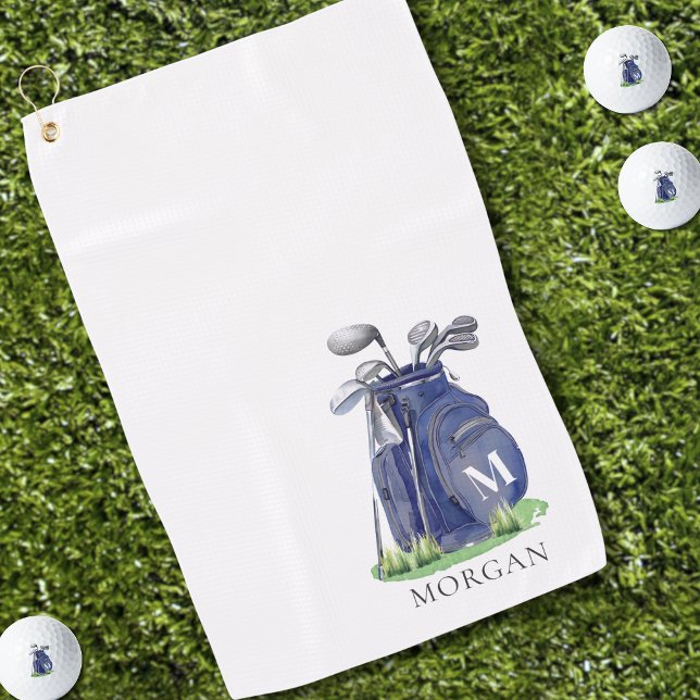 Personalisiertes Golfer Navy Blau Monogramm Golfhandtuch (Personalized Golfer Navy Blue Monogram Golf Towel )