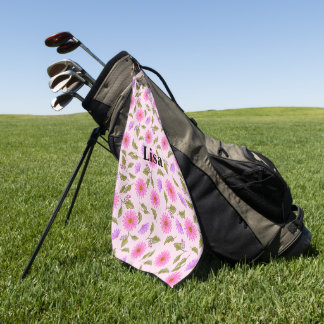 Personalisiertes Golfhandtuch Pink Lacy Daisy