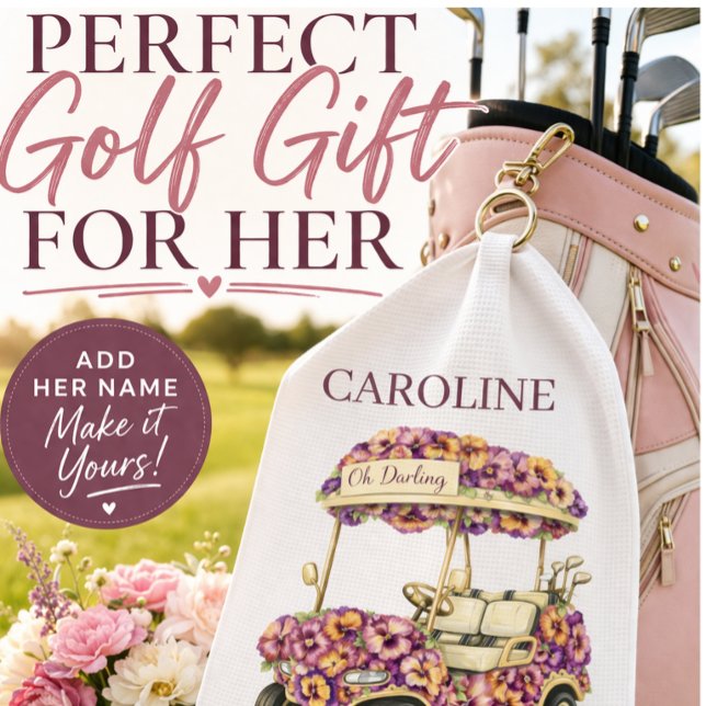 Personalisiertes Golfhandtuch | Rosa Florales Golf (Personalised Floral Golf Towel Gift for Her)