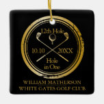 Personalisiertes Golfloch in einem Retro-Schwarz u Keramikornament<br><div class="desc">Die klassische Retro-Optik mit altertümlicher Briefmarke. Personalisieren Sie den Namen,  die Position Loch Nummer und das Datum,  um einen großen Golfkeepake zu schaffen,  um dieses fantastische Loch in einem zu feiern. Entwickelt von Thisisnotme©</div>