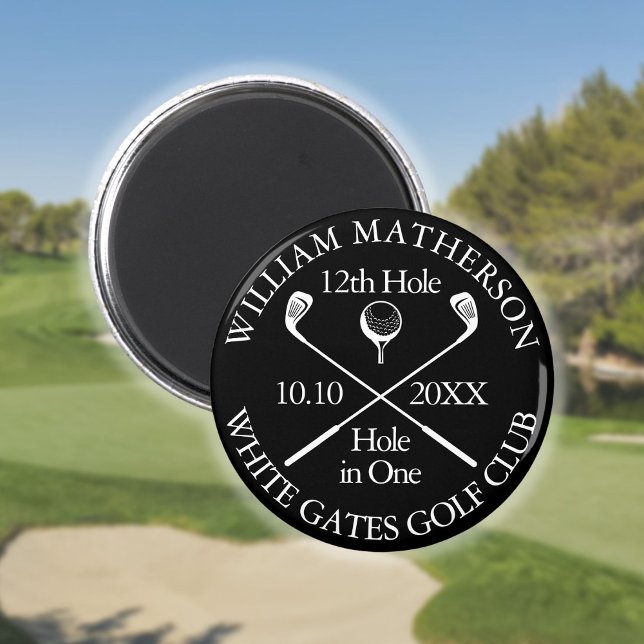 Personalisiertes Golfloch in Schwarzweiß Magnet (Personalized Golf Hole in One Black And White Magnet)