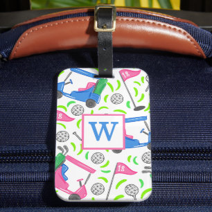Personalisiertes Golfwagen-Monogramm / Rosa & Blau Gepäckanhänger