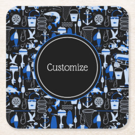 Personalisiertes Gone Fishing Blauer Muster Rechteckiger Pappuntersetzer