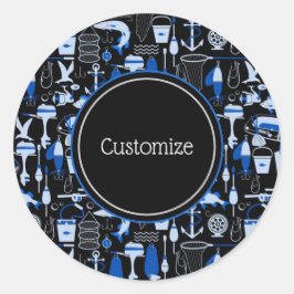 Personalisiertes Gone Fishing Blauer Muster Runder Aufkleber