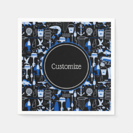 Personalisiertes Gone Fishing Blauer Muster Serviette