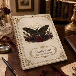 Personalisiertes gotisches Motten-Rosen-Dunkelakad Notizbuch