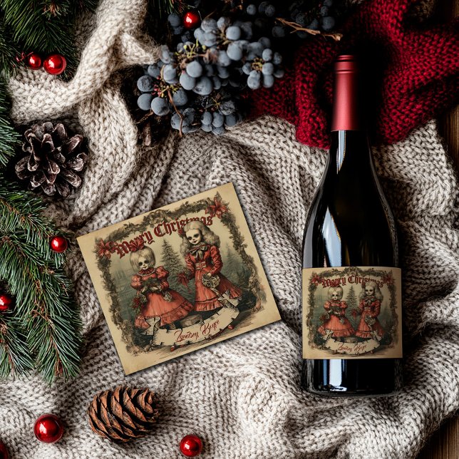 Personalisiertes Gotisches Weihnachtsweinlabel (Personalised Gothic Christmas Vintage Wine Label)