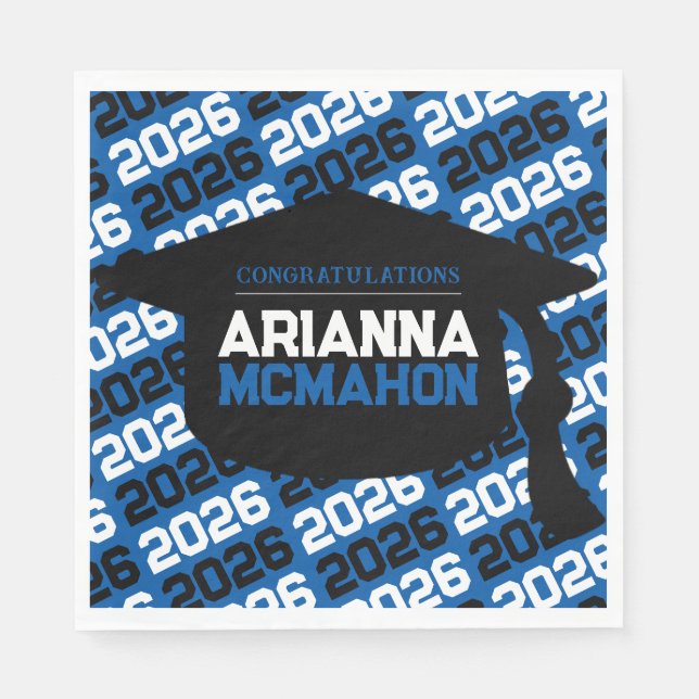 Personalisiertes Graduierungspapier für Blau und S Serviette (Vorderseite)